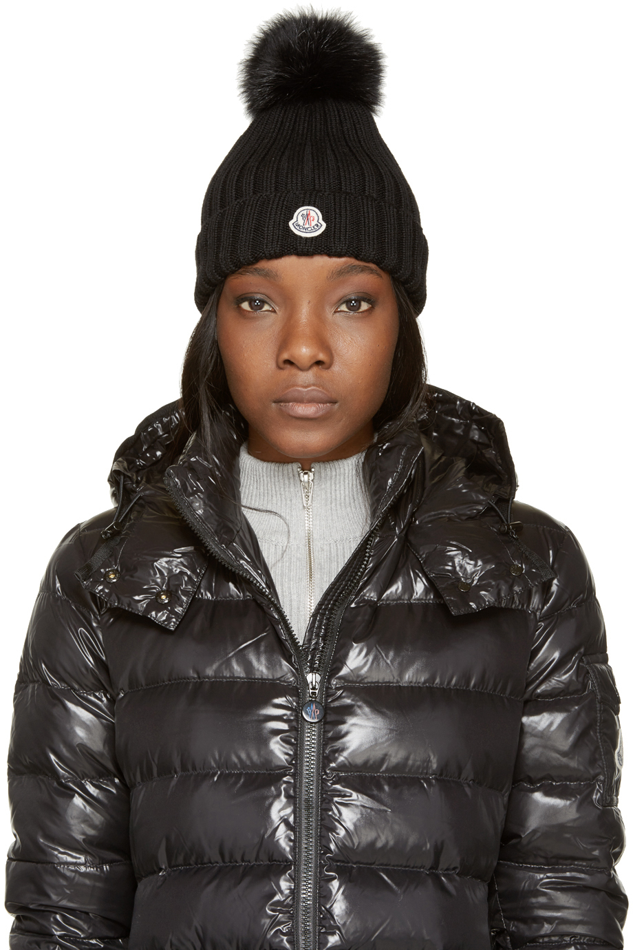 beanie grey pom pom fur in  Berretto Moncler Lyst Hat Black Black