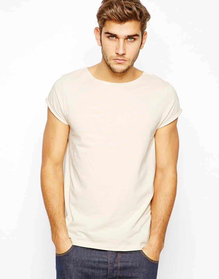 Lyst - Asos T-Shirt With Boat Neck And Rolled Sleeve in White for Men