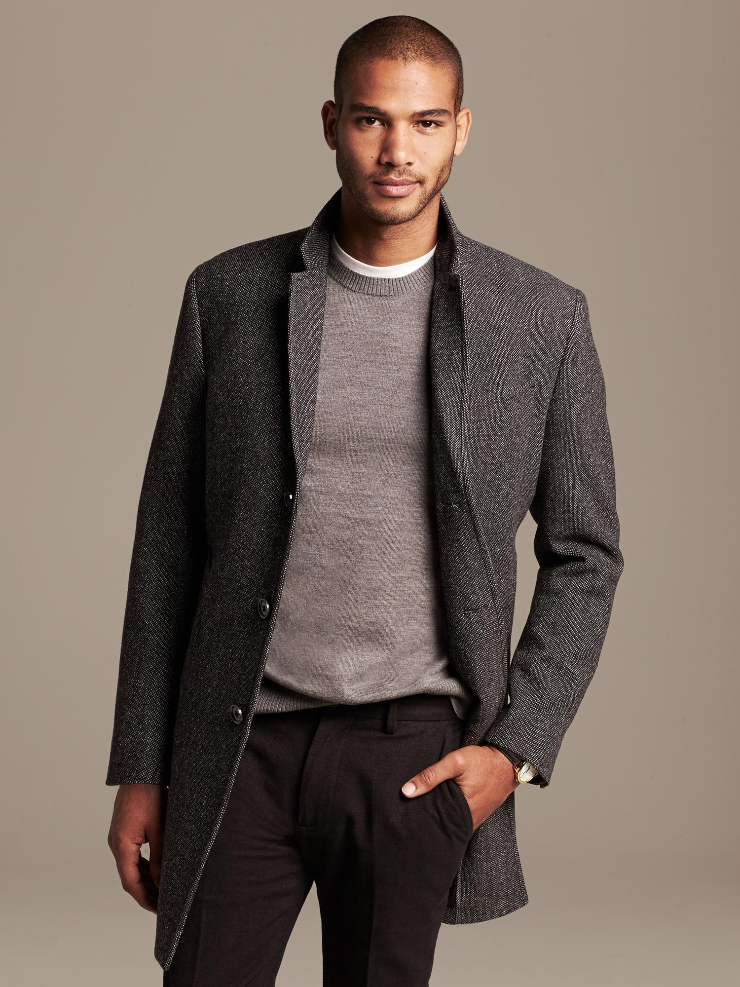 Banana republic Textured Wool Topcoat in Black for Men | Lyst