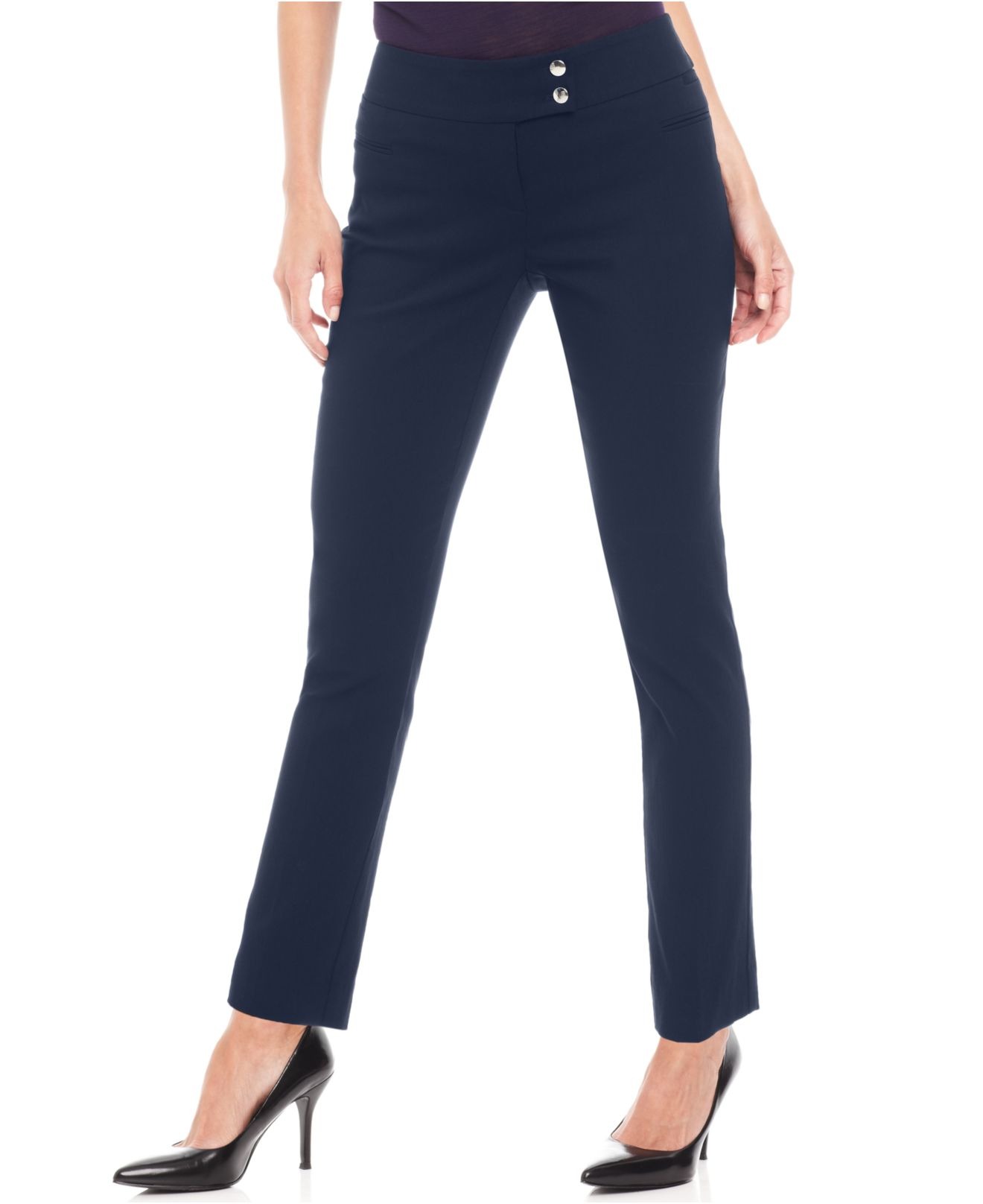 Style & co. Petite Slim-leg Tummy-control Pants in Blue (Ink) | Lyst