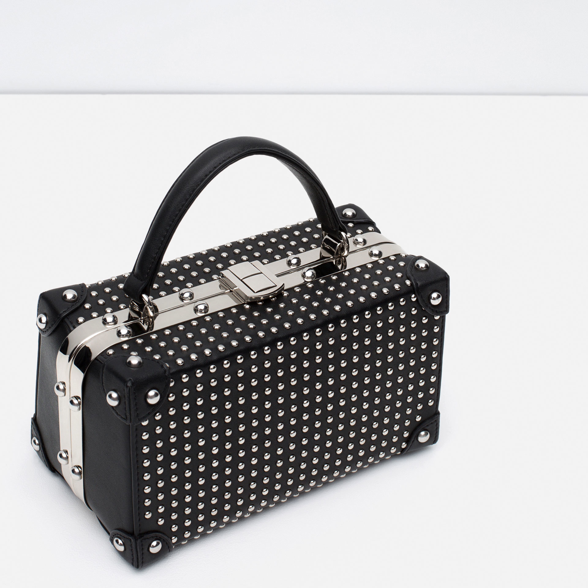 Zara Studded Box Bag in Black | Lyst