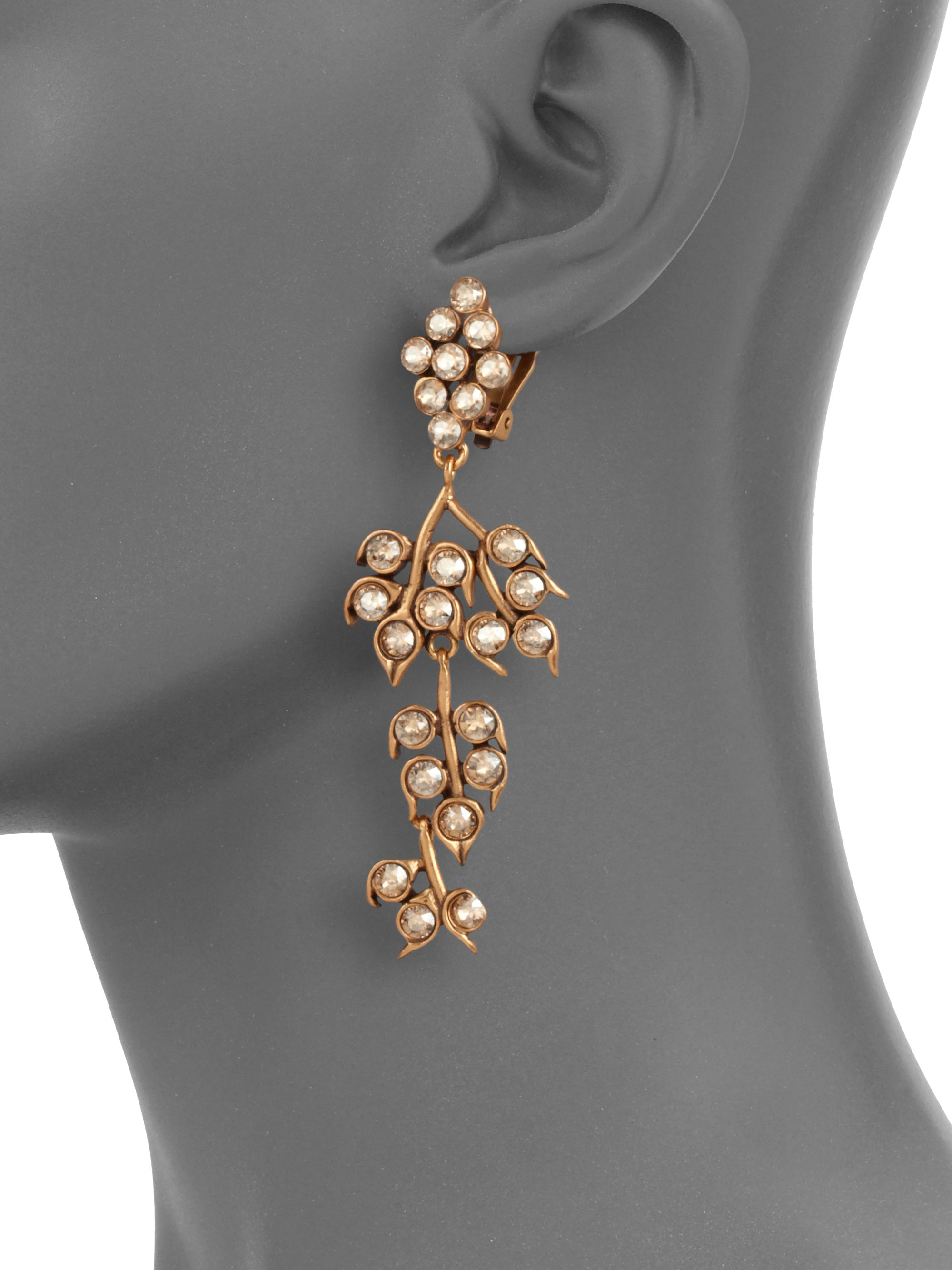 Lyst Oscar De La A Crystal Vine Clip On Chandelier Earrings In Gallery