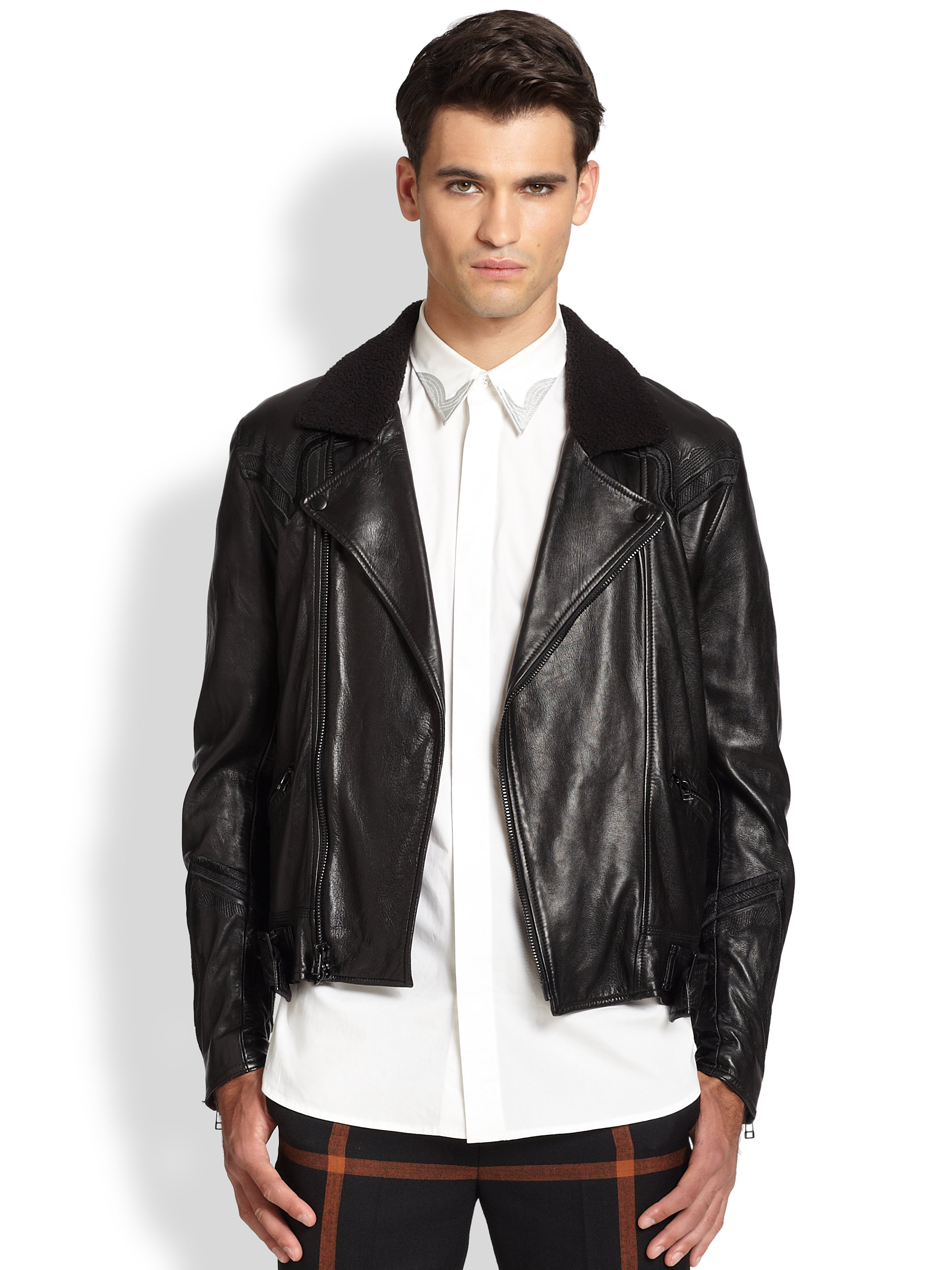 Lyst 3 1 Phillip Lim Leather Shearling Jacket In Black For Men Gallery