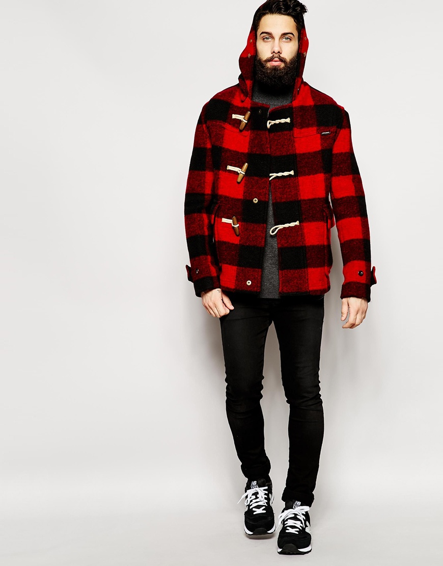 Gloverall Cropped Duffle Coat In Buffalo Plaid - Exclusive in Red ...