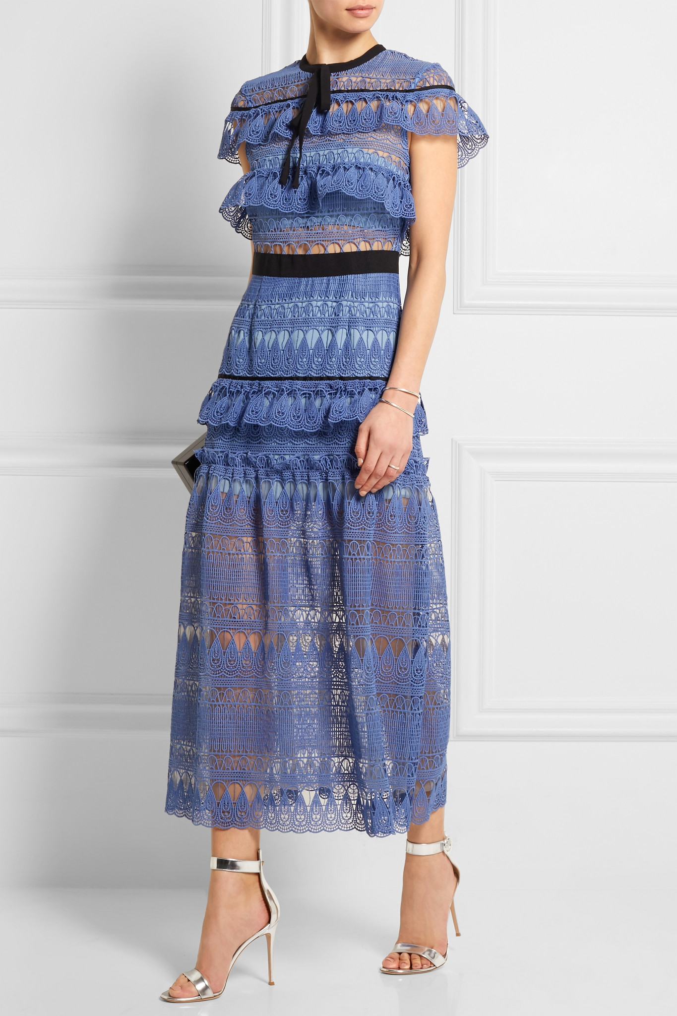 Self-portrait Daphne Teardrop Guipure-lace Dress in Blue | Lyst