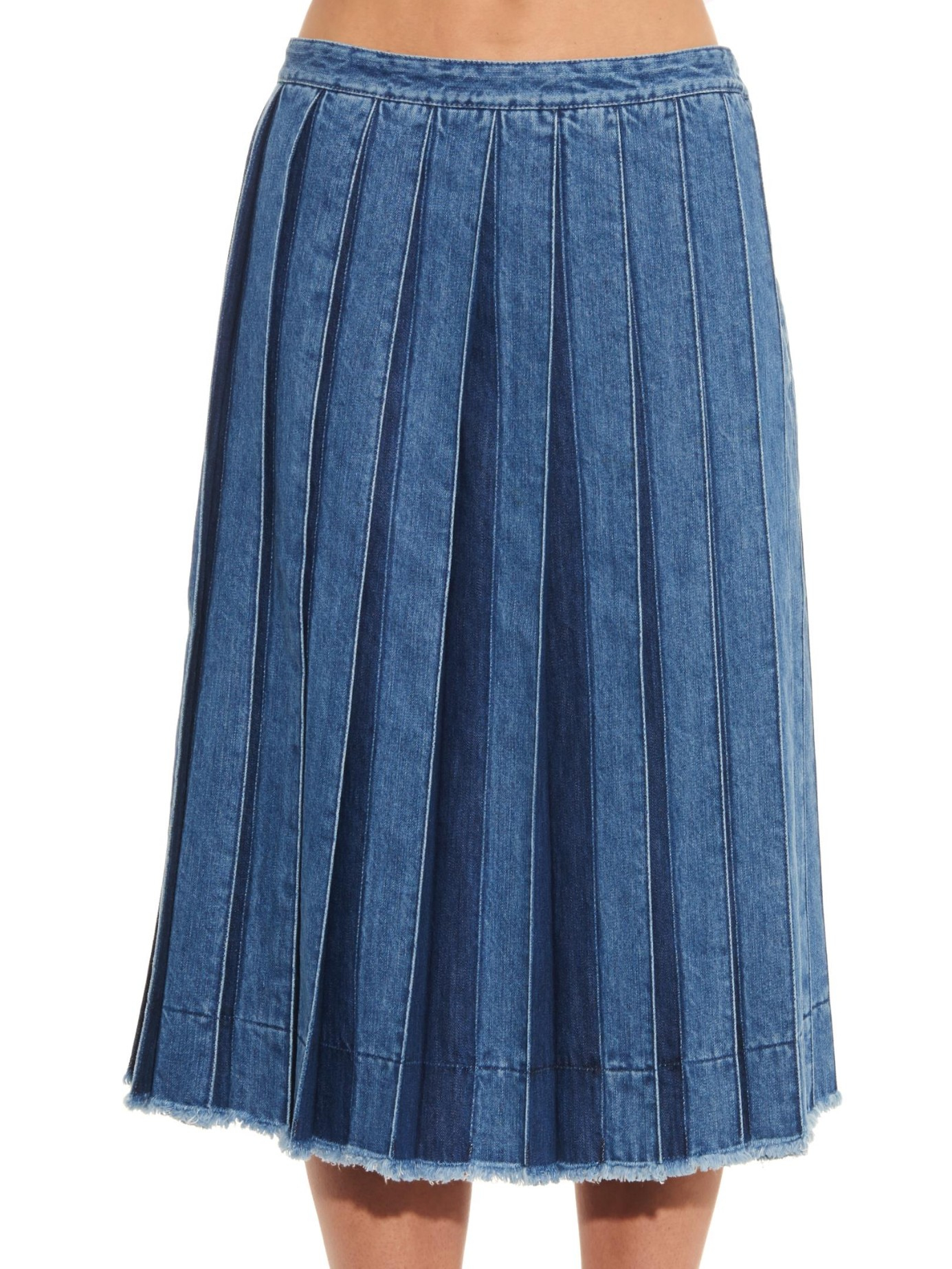 Joseph Pleated Denim Skirt In Blue Lyst