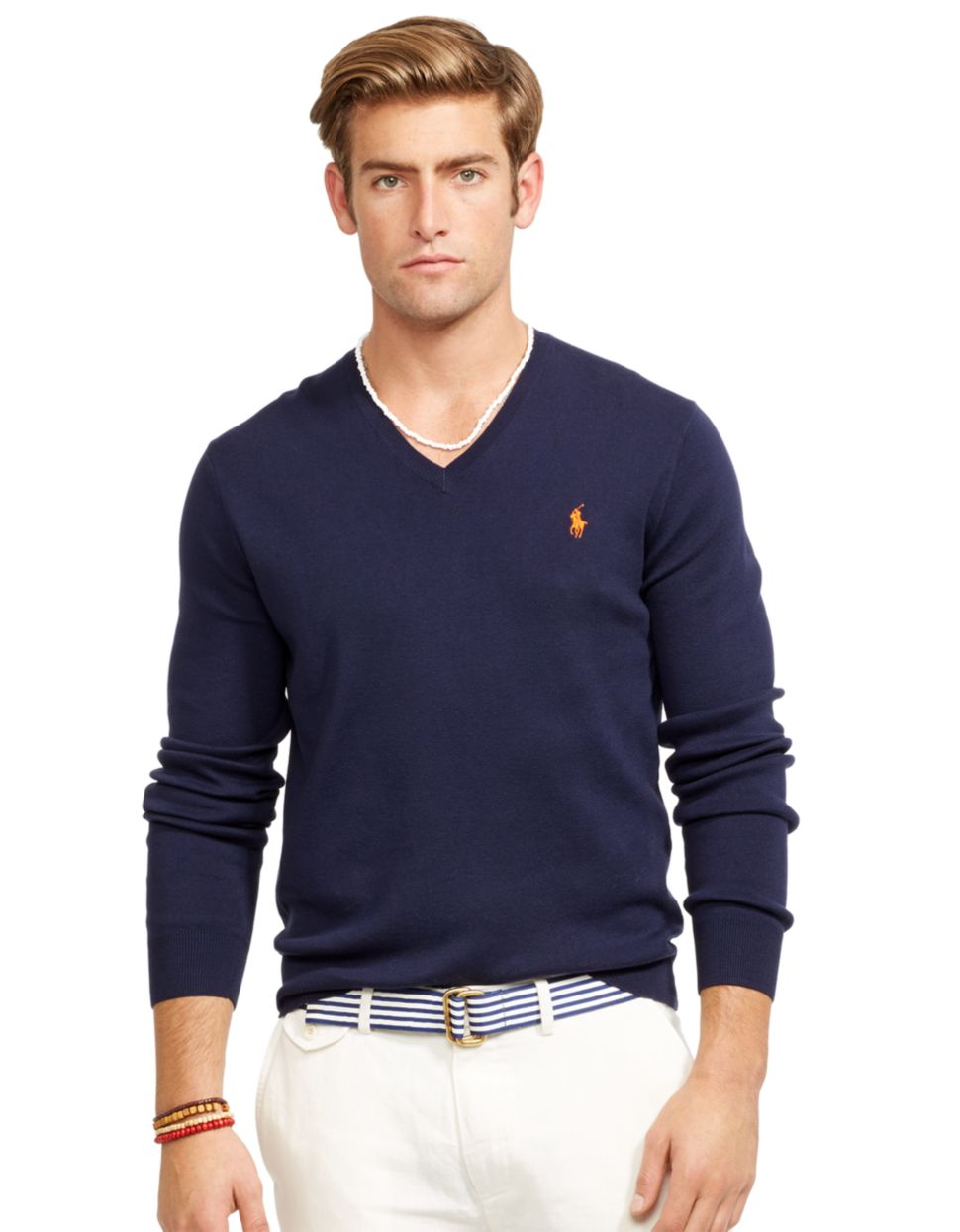Polo ralph lauren Pima V-neck Sweater in Blue for Men (Hunter Navy) | Lyst