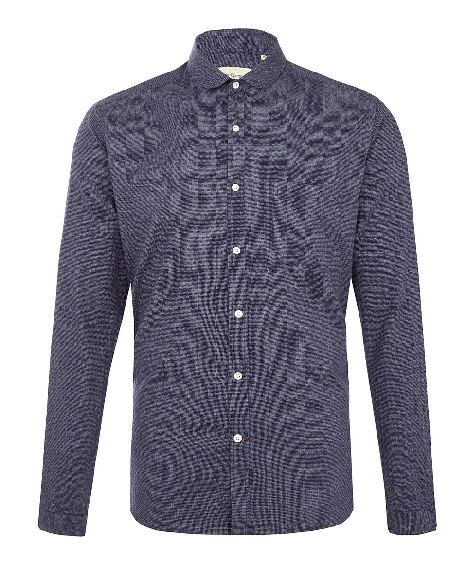 Lyst - Oliver Spencer Navy Eton Collar Basket Weave Shirt in Blue for Men