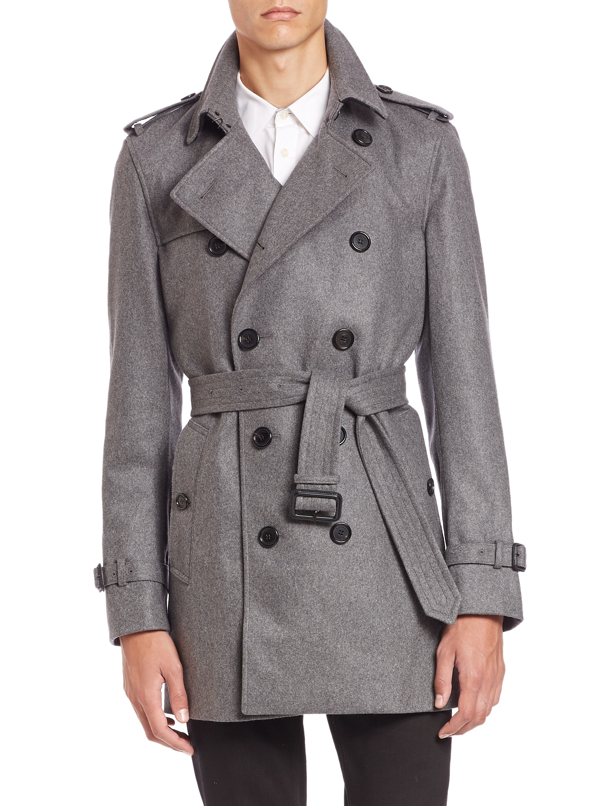 Burberry Kensington Grey  Cashmere Trench Coat  in Gray  for 