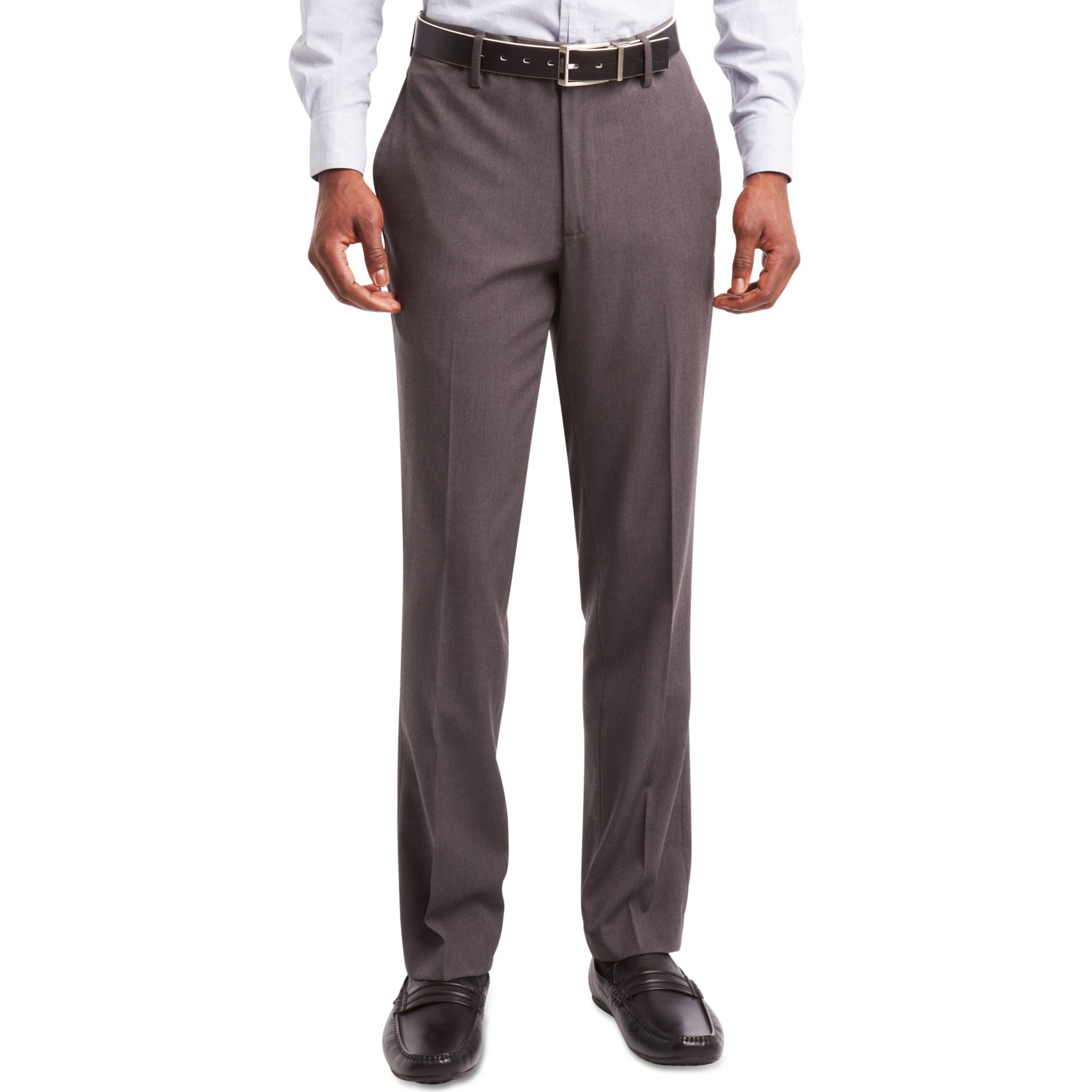 Kenneth Cole Reaction Flat-Front Dress Pants in Gray for Men (Heather ...
