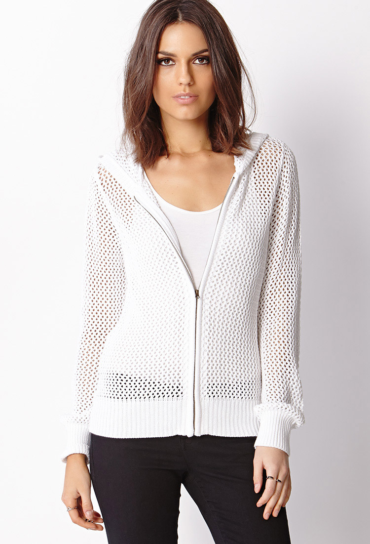 Lyst Forever 21 Contemporary Knit Mesh Hoodie in White