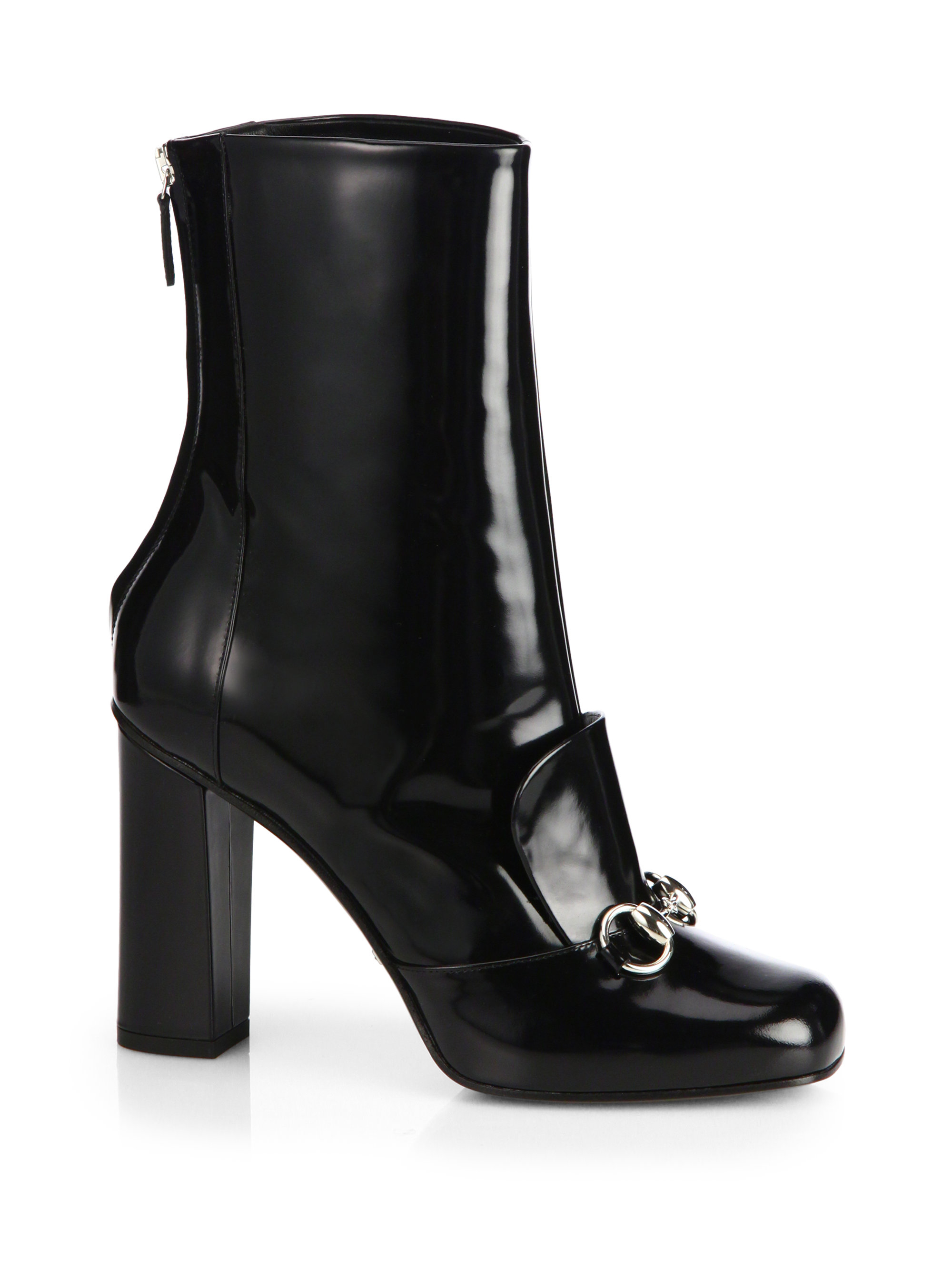 Lyst - Gucci Lilian Patent-Leather Horsebit Ankle Boots in Black