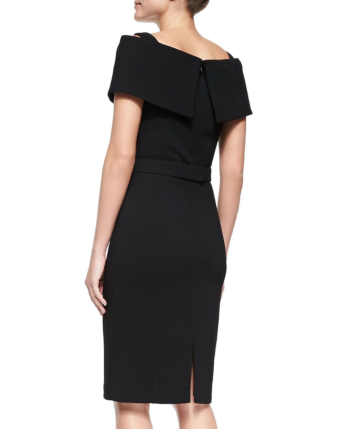 Badgley Mischka Off The Shoulder Sheath Dress W Bow Belt In Black Lyst 