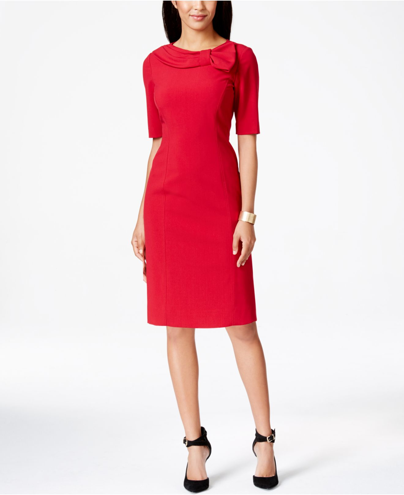 Lyst - Tahari Bow-collar Sheath Dress in Red
