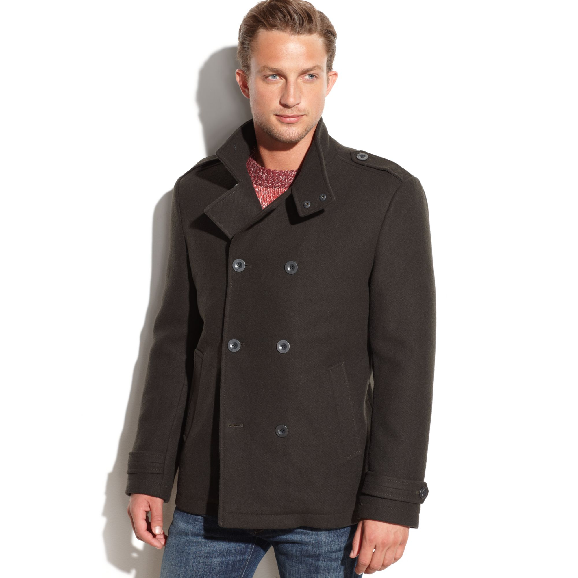 Kenneth Cole Modern Wool-Blend Military Pea Coat in Green for Men ...