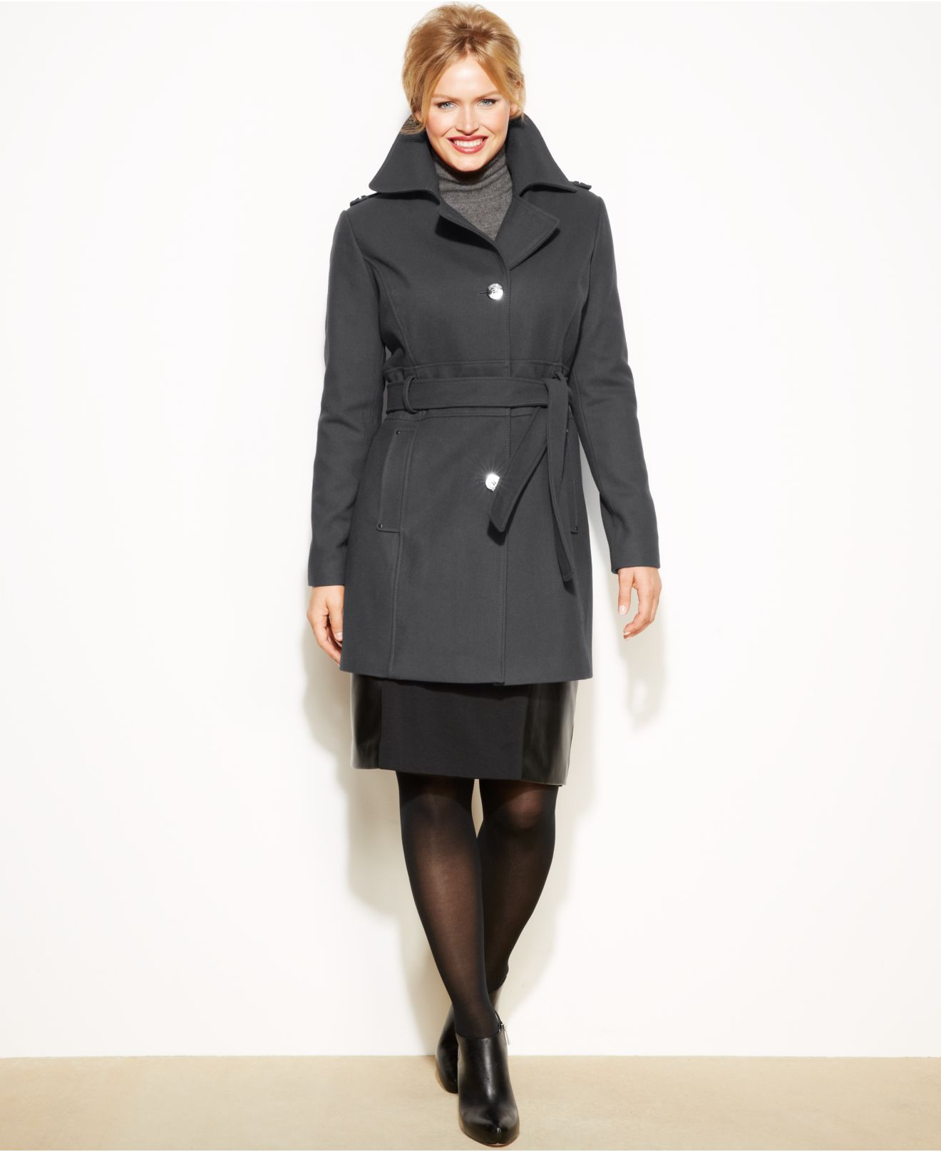 Kenneth Cole Reaction Belted Wool Blend Trench Coat In Brown Lyst Gallery