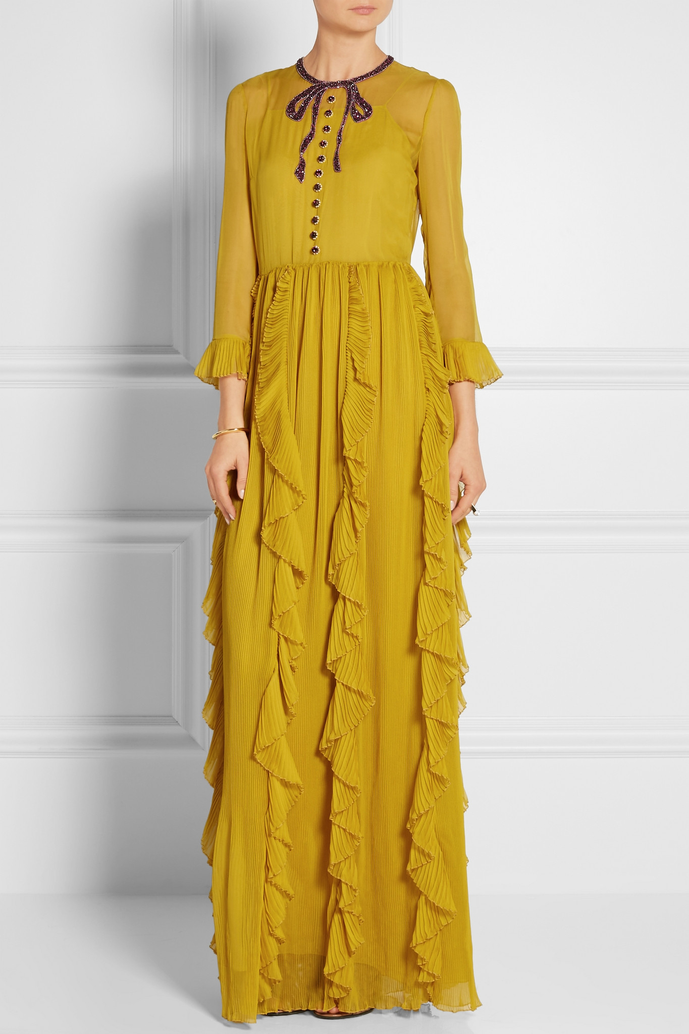 Lyst Gucci Embellished Silk Chiffon Gown