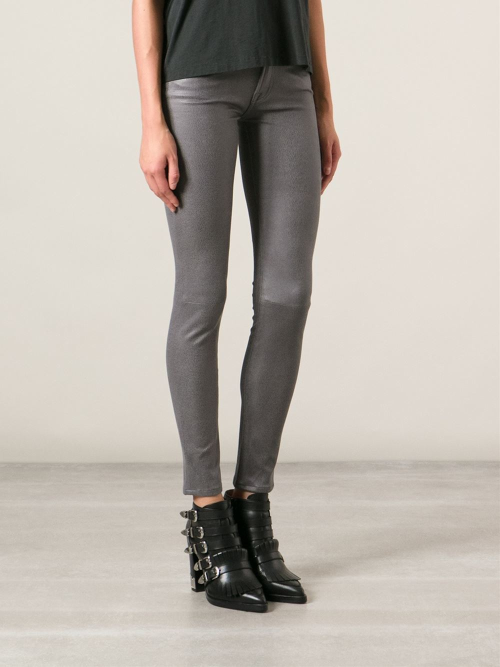 Lyst - 7 For All Mankind Coated Skinny Jeans in Gray