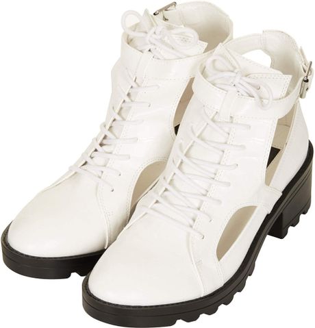 Topshop Mercury Lace Up Cut Out Boots in White | Lyst