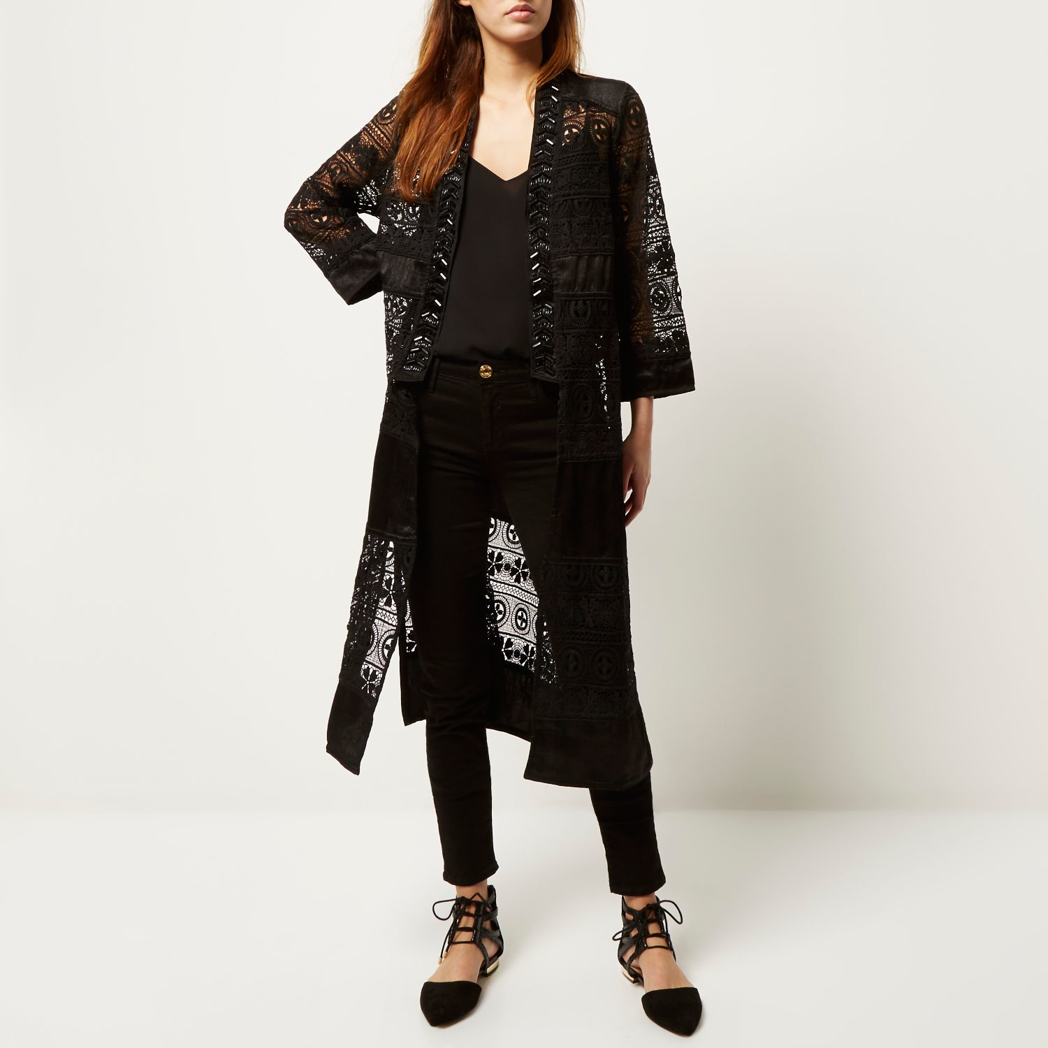 Lyst River Island Black Lace Embellished Kimono in Black