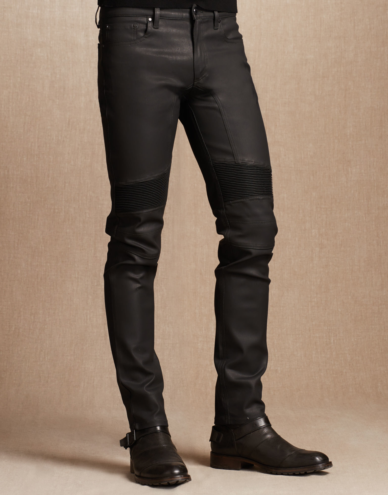 Lyst - Belstaff Slim Fit Eastham Jeans In Black Resin Coated Stretch ...