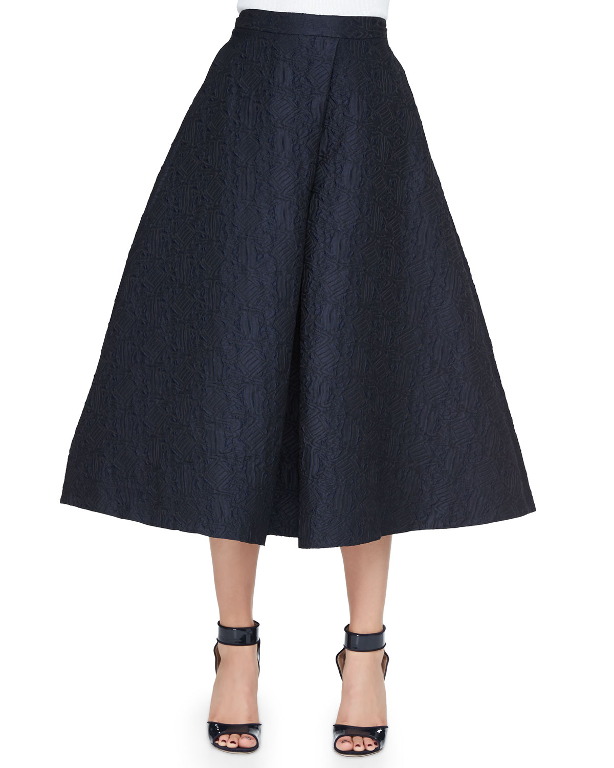 Lyst - Monique Lhuillier Jacquard Long A-line Skirt in Blue