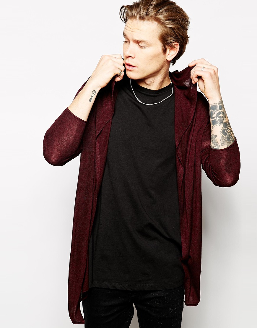 Asos Extreme Longline Hooded Cardigan in Purple for Men | Lyst