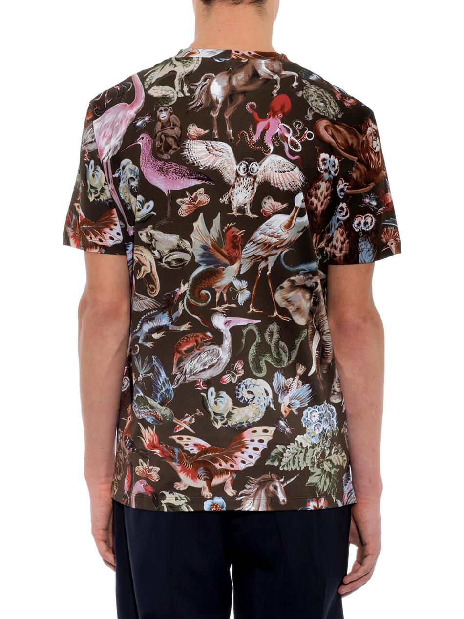 Valentino Animal-Print Cotton T-Shirt in Brown for Men | Lyst