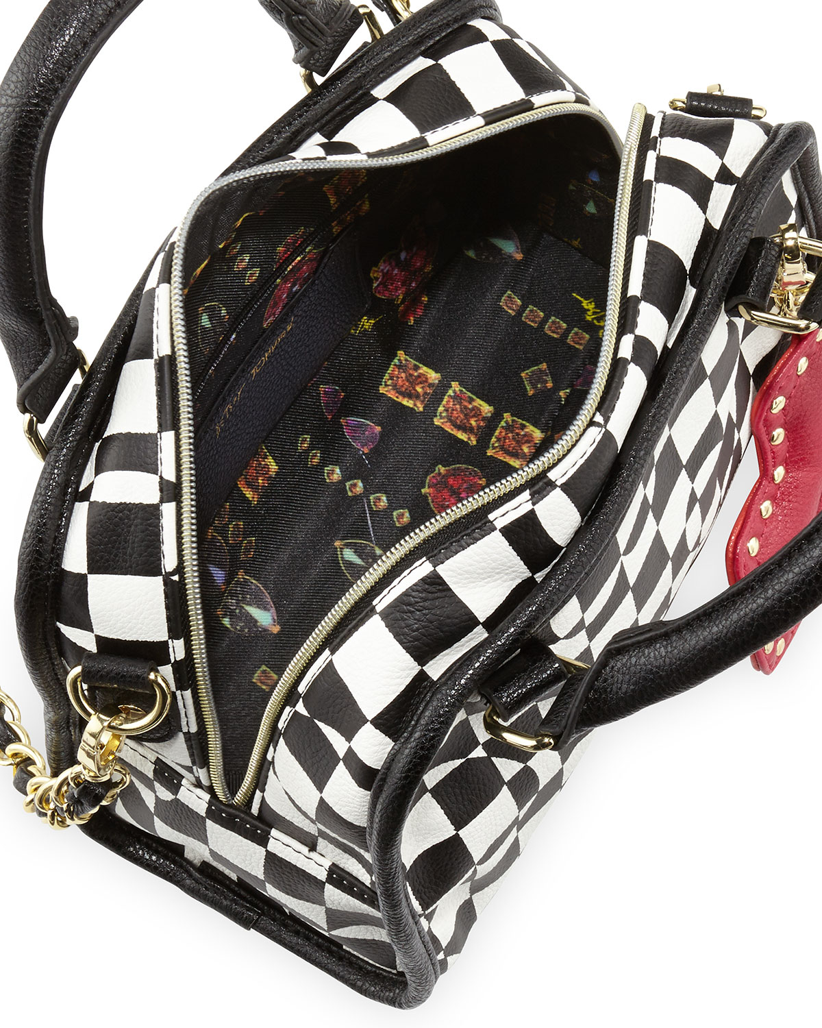 Betsey johnson Heart Checkerboard Satchel Bag Blackwhite in Black Lyst