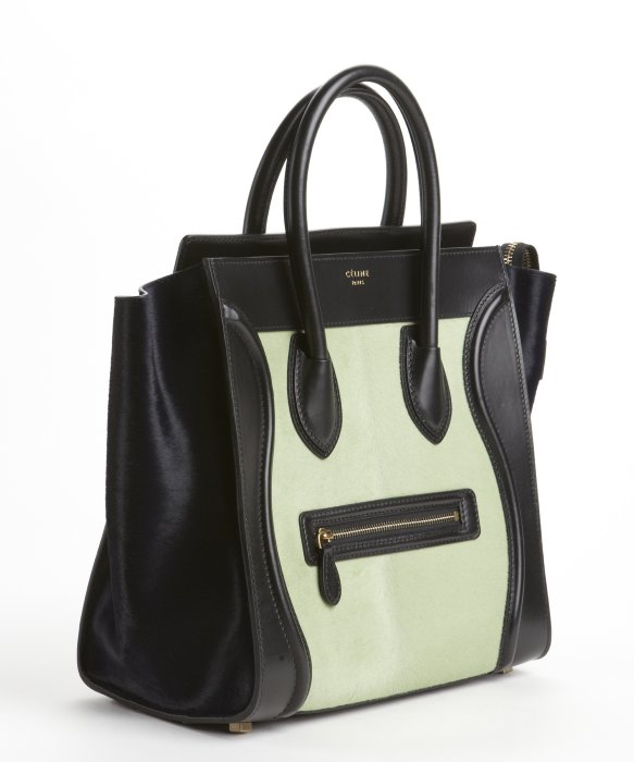 Cline Pistachio and Black Leather and Pony Hair Mini Luggage ...