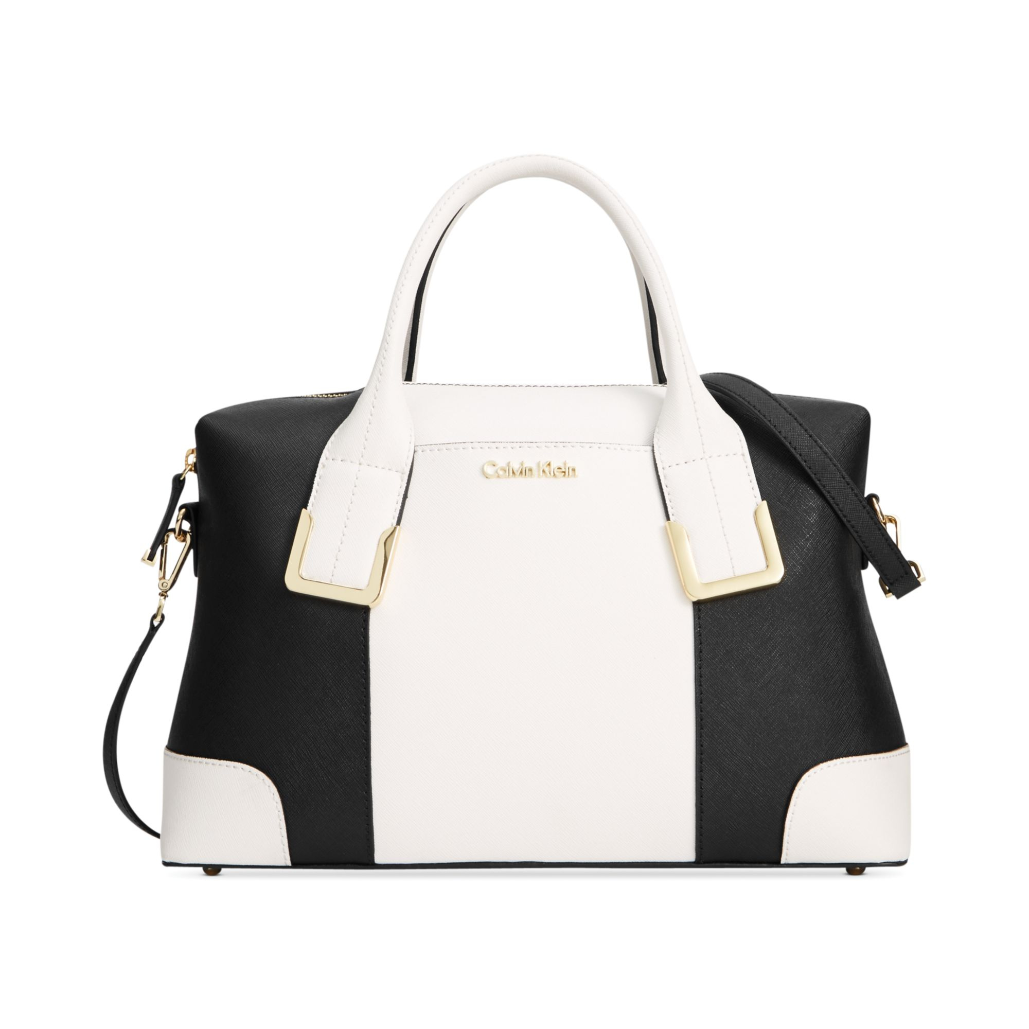 Calvin Klein On My Corner Saffiano Satchel in Black (White/Black) | Lyst