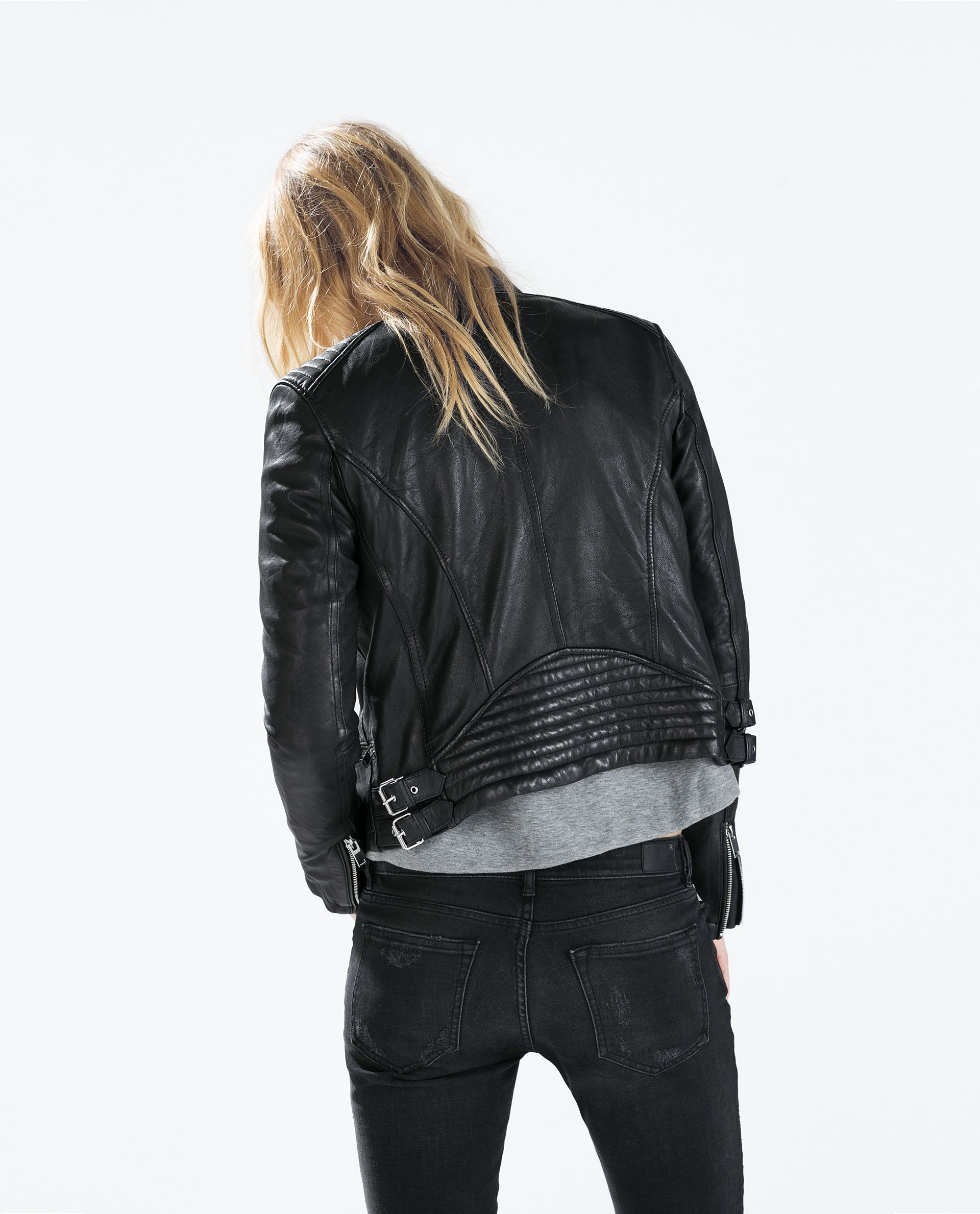  Zara  Leather Jacket  With Zips in Black Lyst