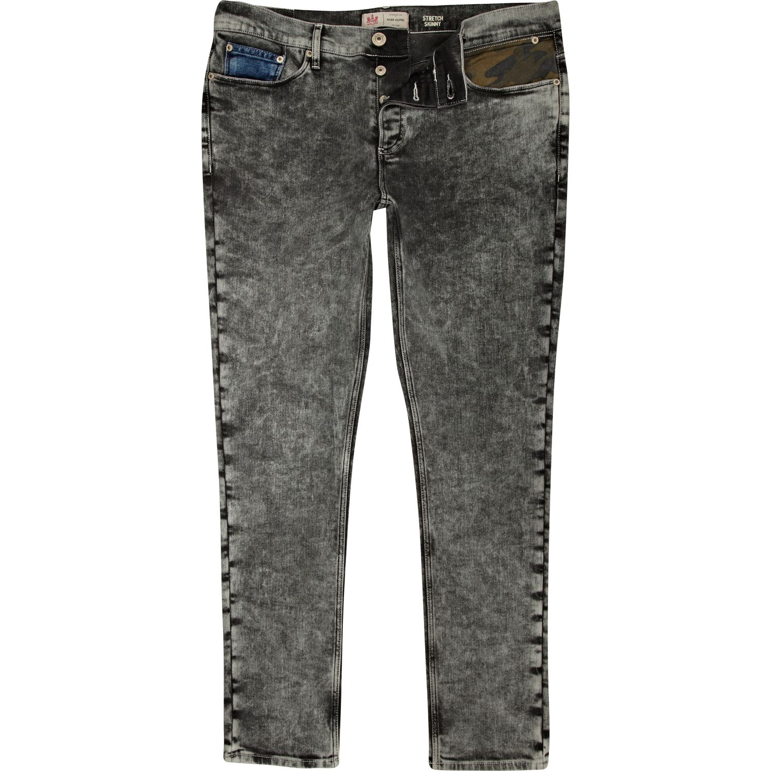 River Island Black Acid Wash Sid Skinny Stretch Jeans in Gray for Men ...