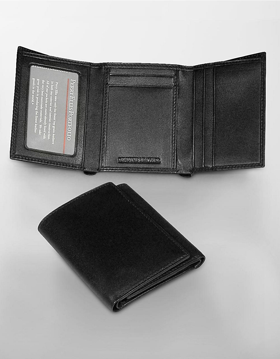 Perry Ellis Leather Gramercy Soft Lambskin Trifold Wallet in Black for