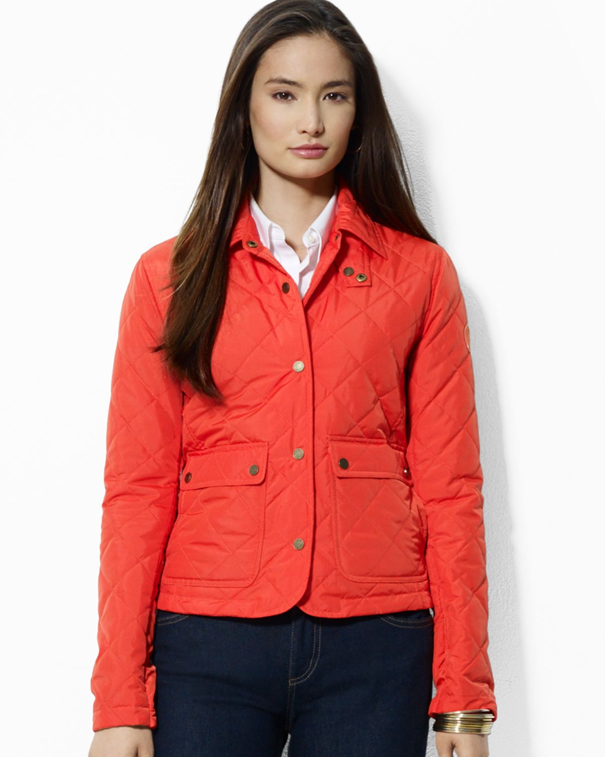 Ralph Lauren Diamond Quilted Barn Coat in Orange (Surf Orange) | Lyst