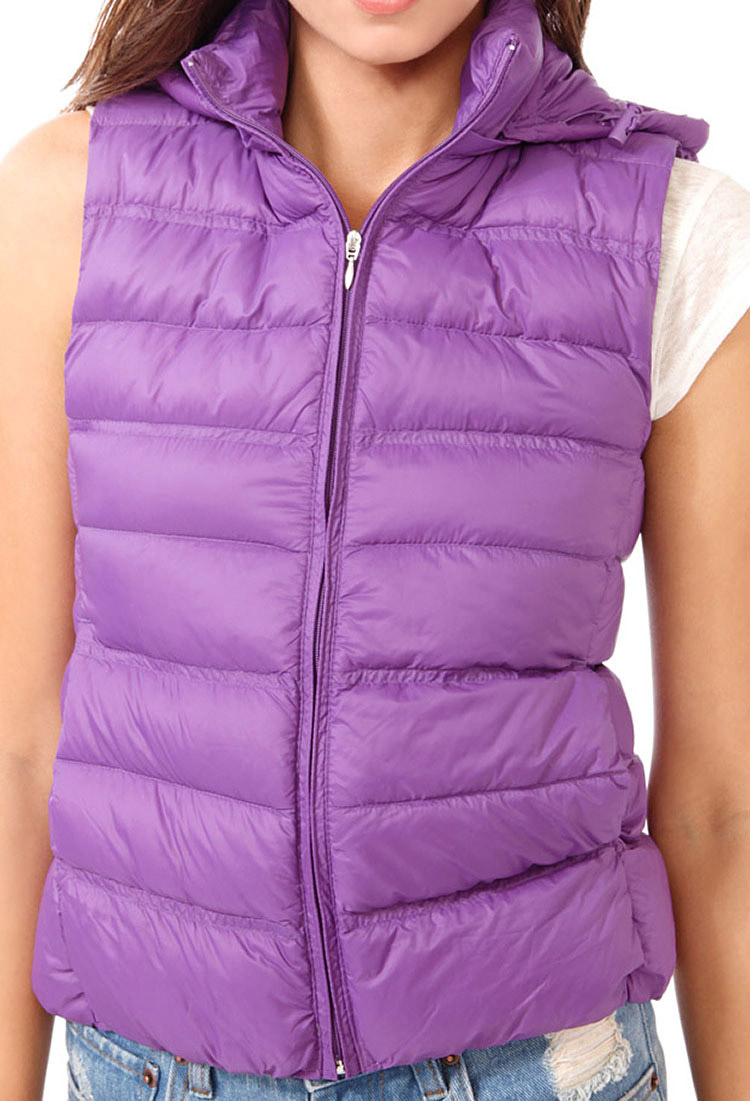 Forever 21 Hooded Puffer Vest in Purple Lyst