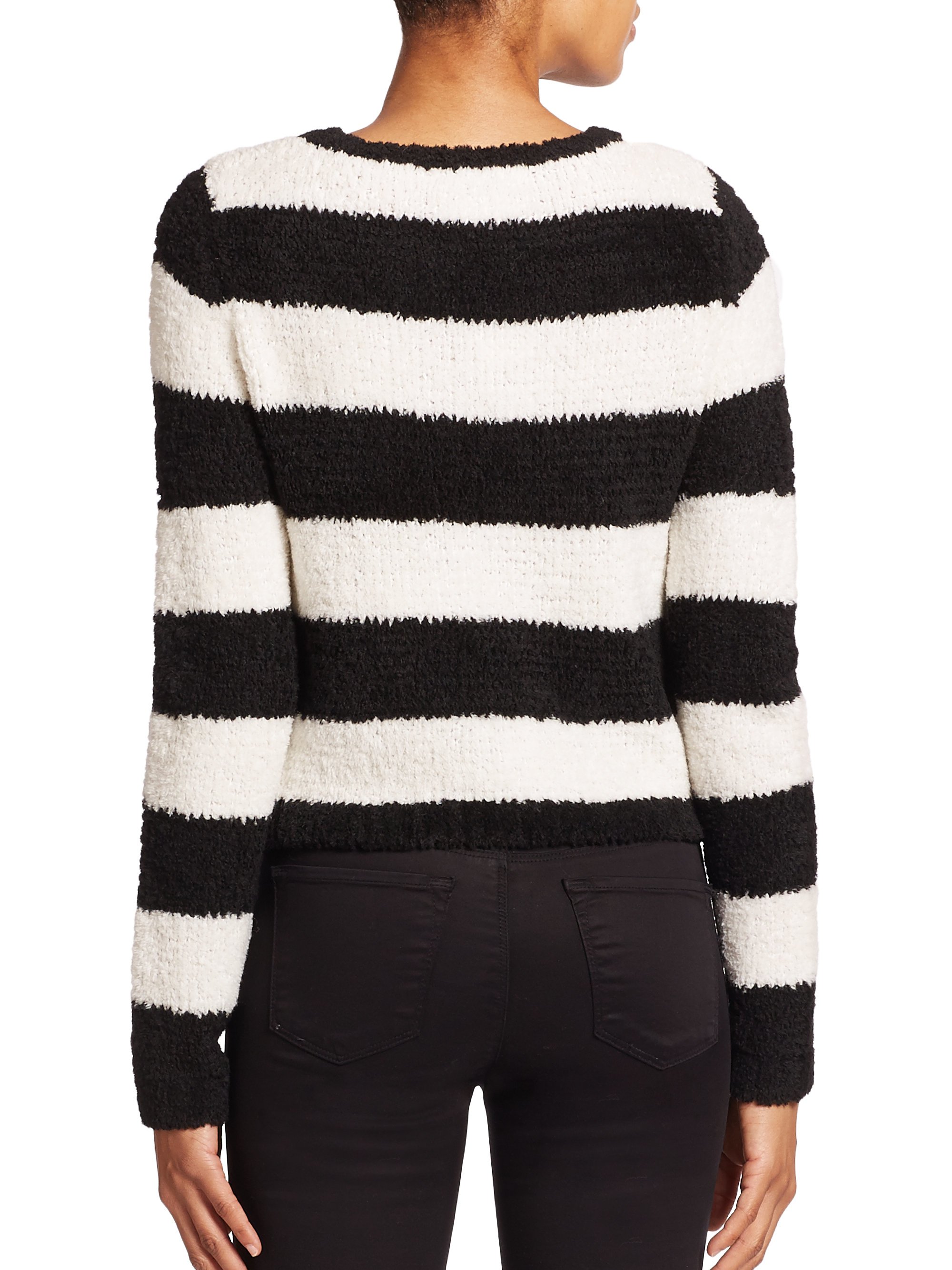 Lyst - Alice + Olivia Carl Fuzzy Cropped Striped Sweater in White