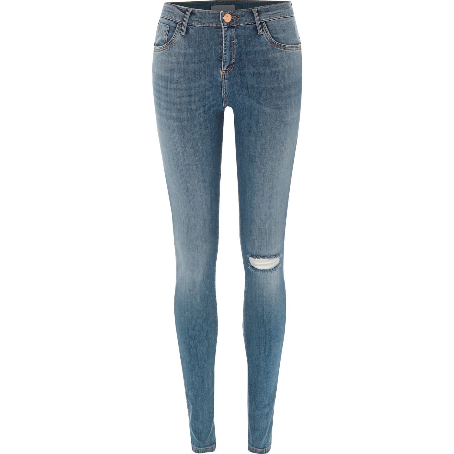 Lyst - River Island Mid Wash Ripped Knee Amelie Superskinny Jeans in Blue