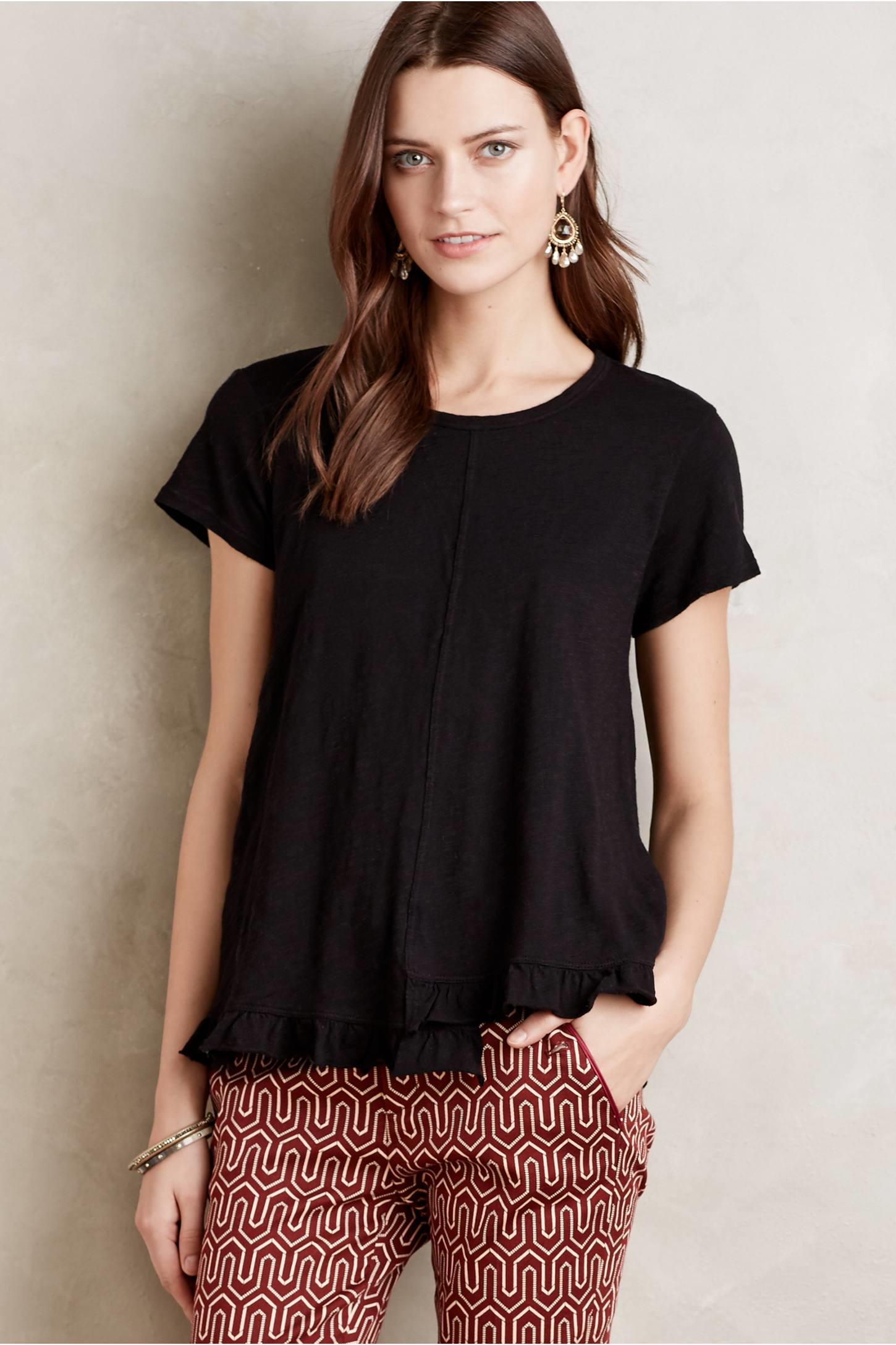 Lyst - Left of center Ruffled Hem Tee in Black