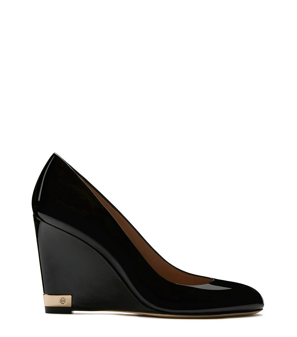 tory burch black patent leather wedge
