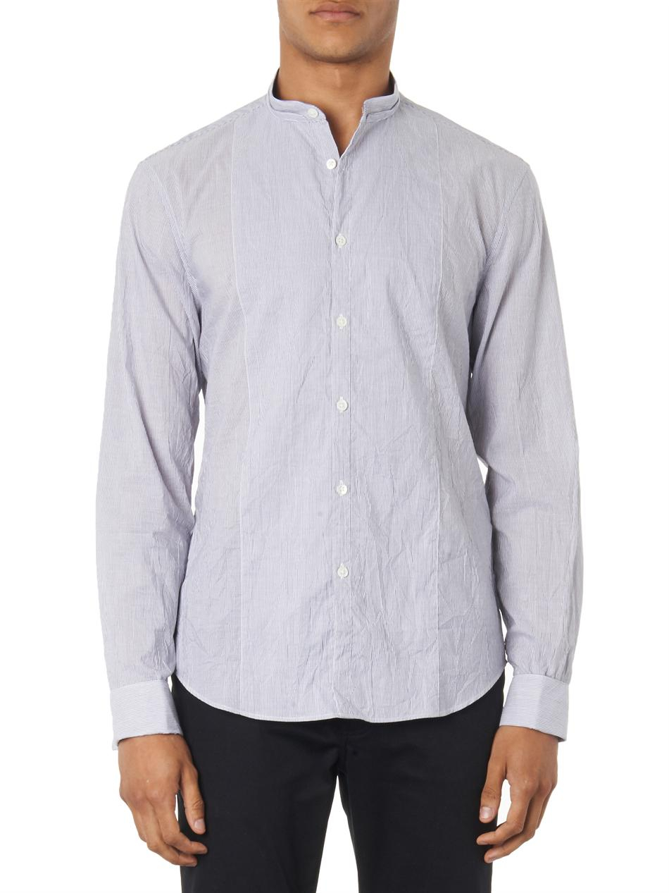 John varvatos Collarless Striped Cotton Shirt in Gray for Men | Lyst