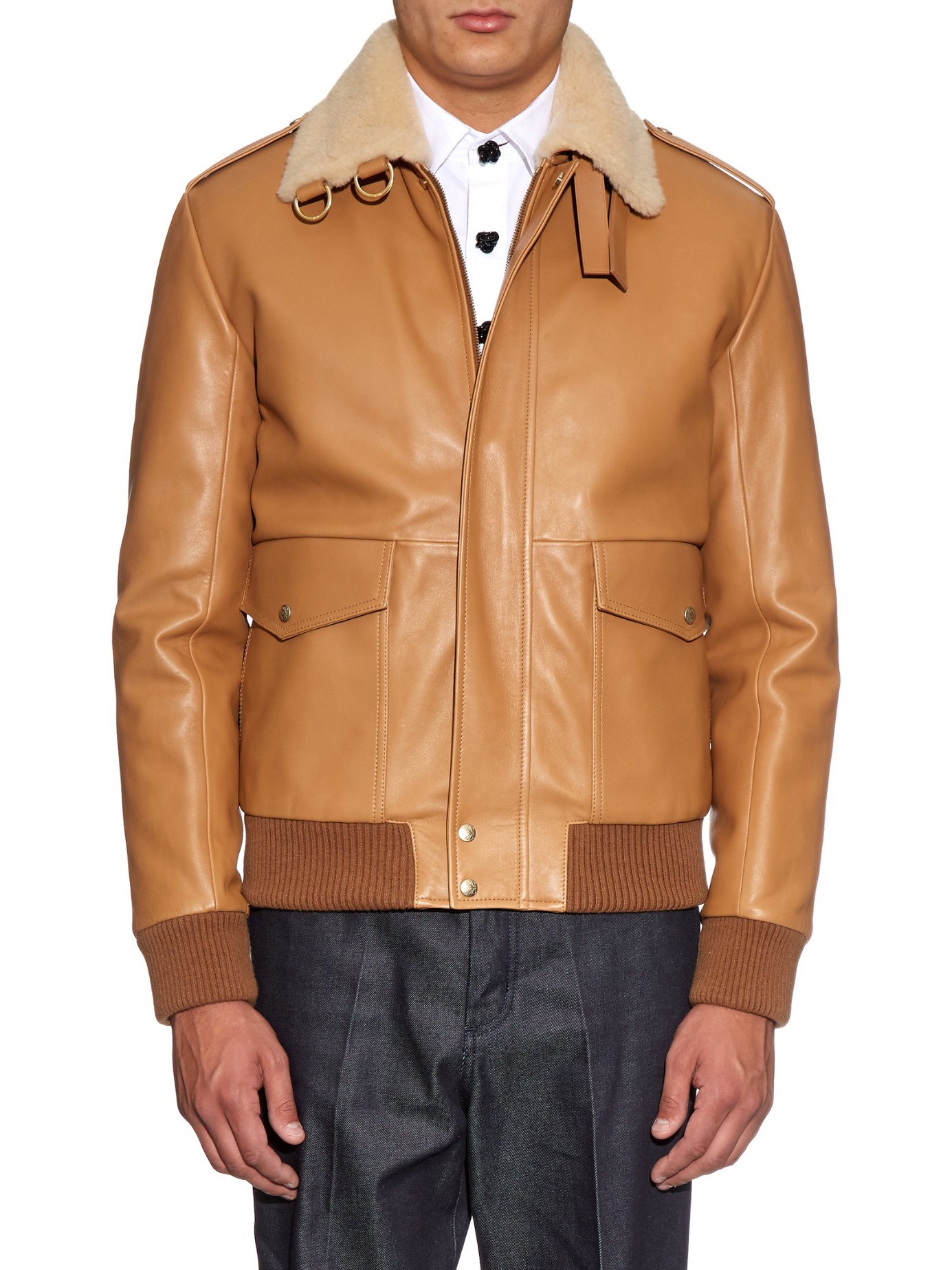 Lyst - Loewe Sheepskin-collar Leather Aviator Jacket in Natural for Men