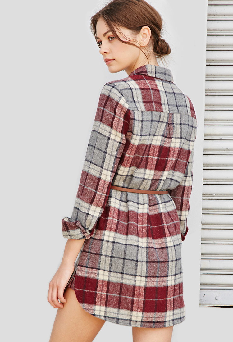 Lyst - Forever 21 Belted Plaid Shirt Dress in Purple