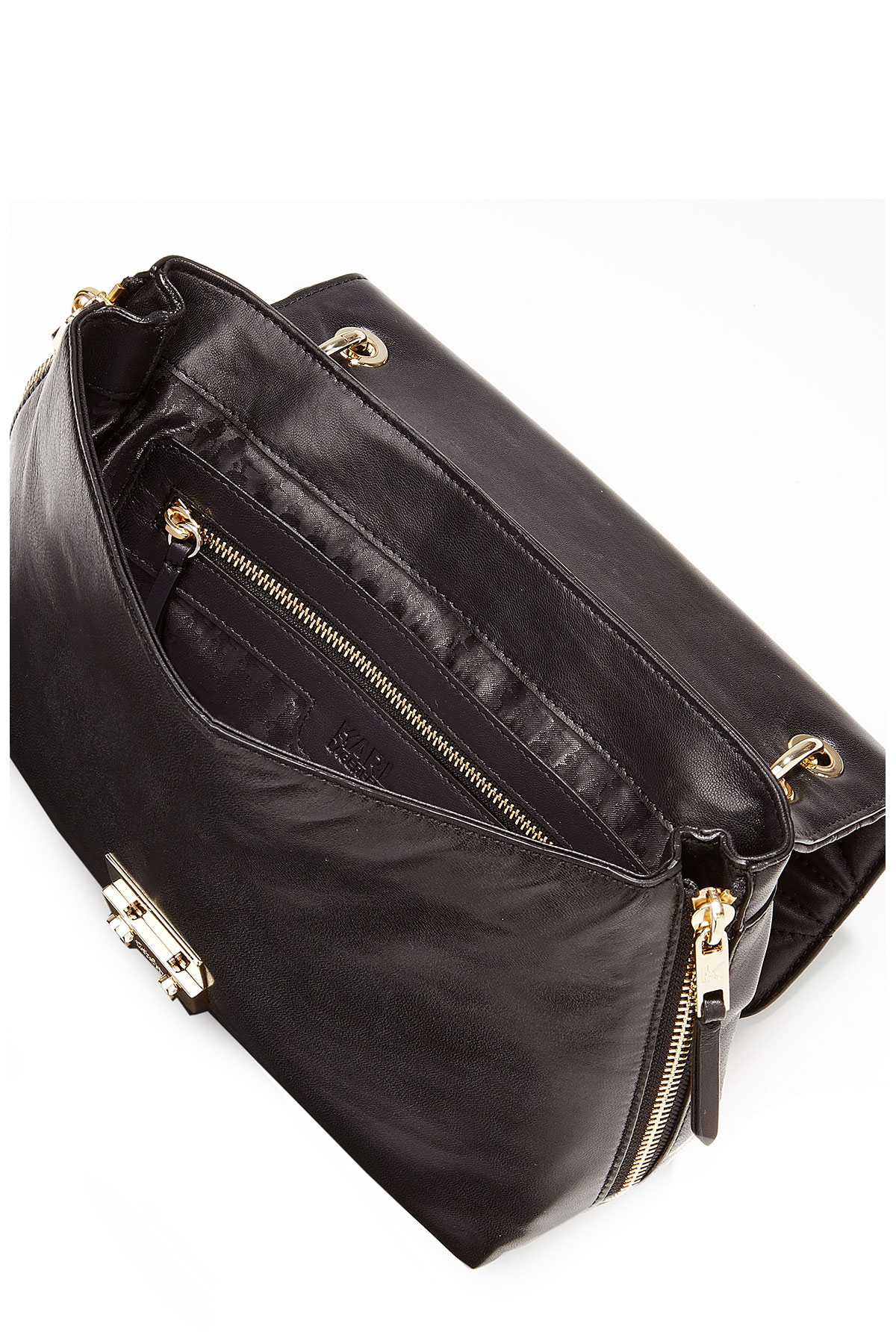 Karl lagerfeld Quilted Leather Shoulder Bag in Black | Lyst