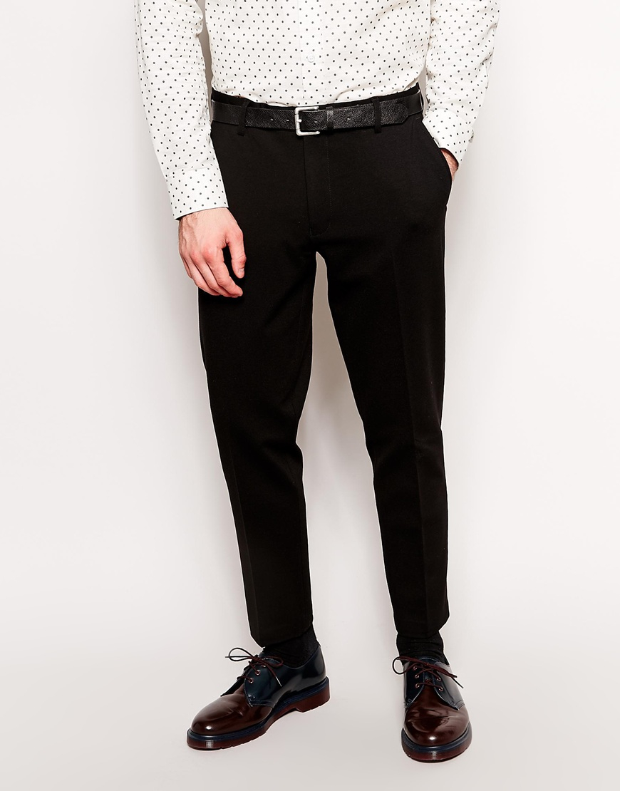 Lyst - Asos Skinny Fit Smart Cropped Pants In Jersey in Black for Men