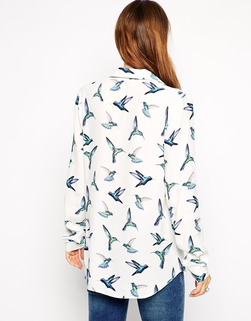 bird print shirt women's