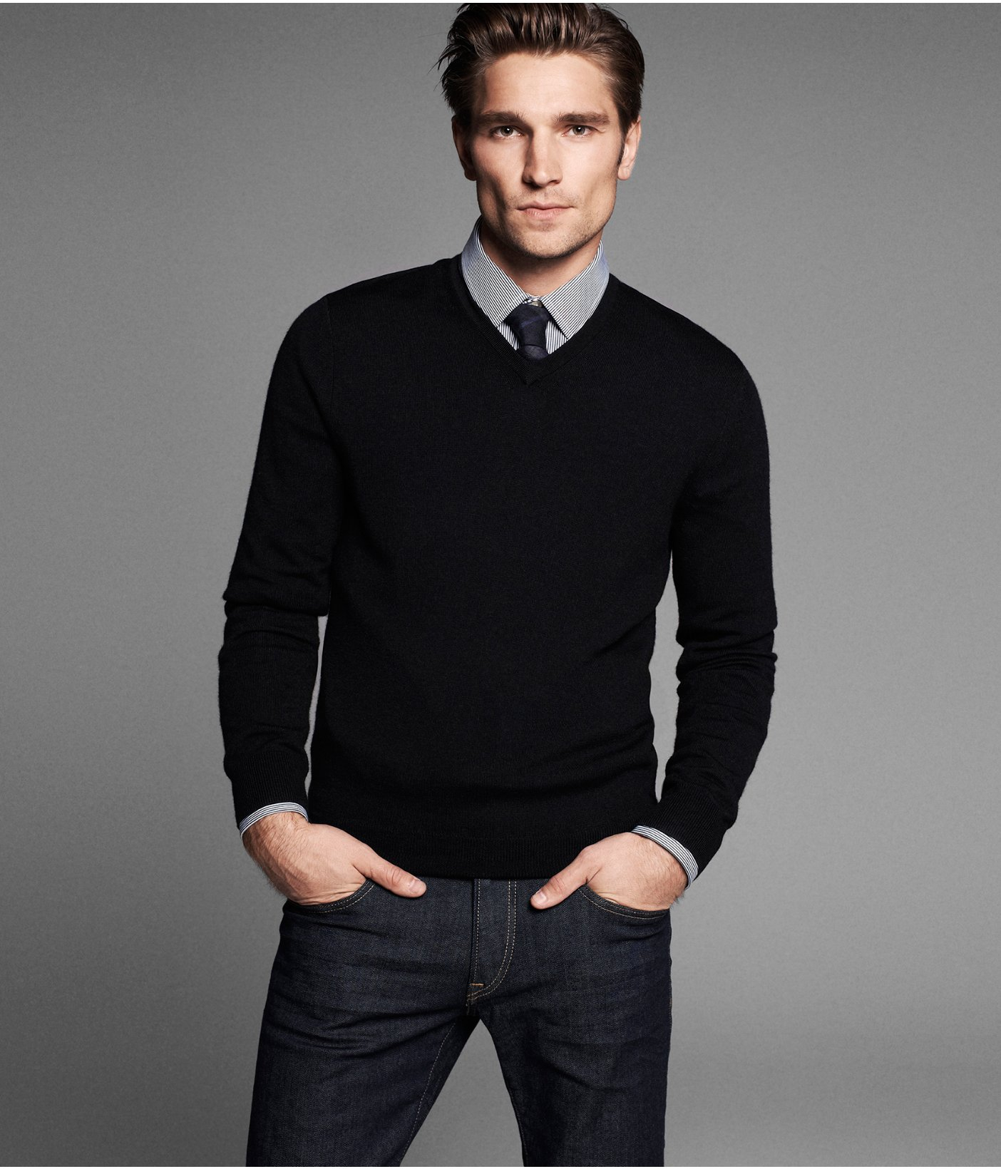 Express Merino Wool Vneck Sweater in Black for Men | Lyst