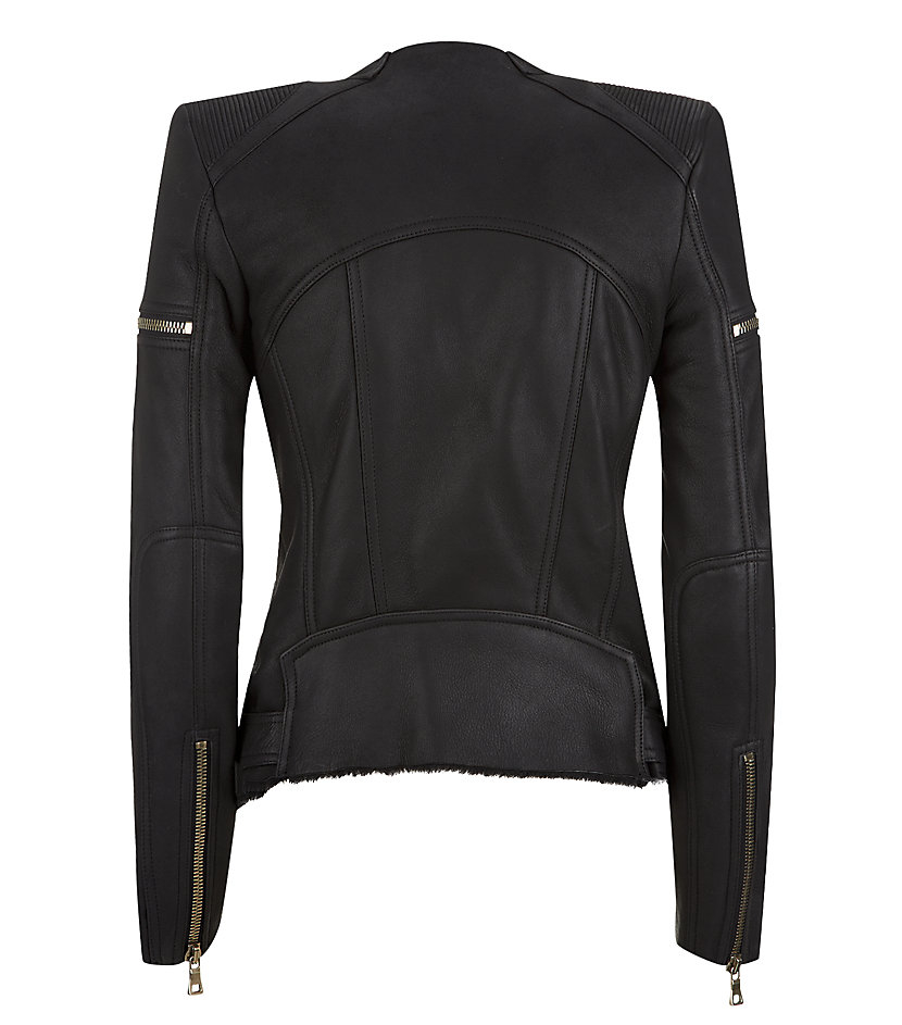 Balmain Shearling Biker Jacket in Black | Lyst