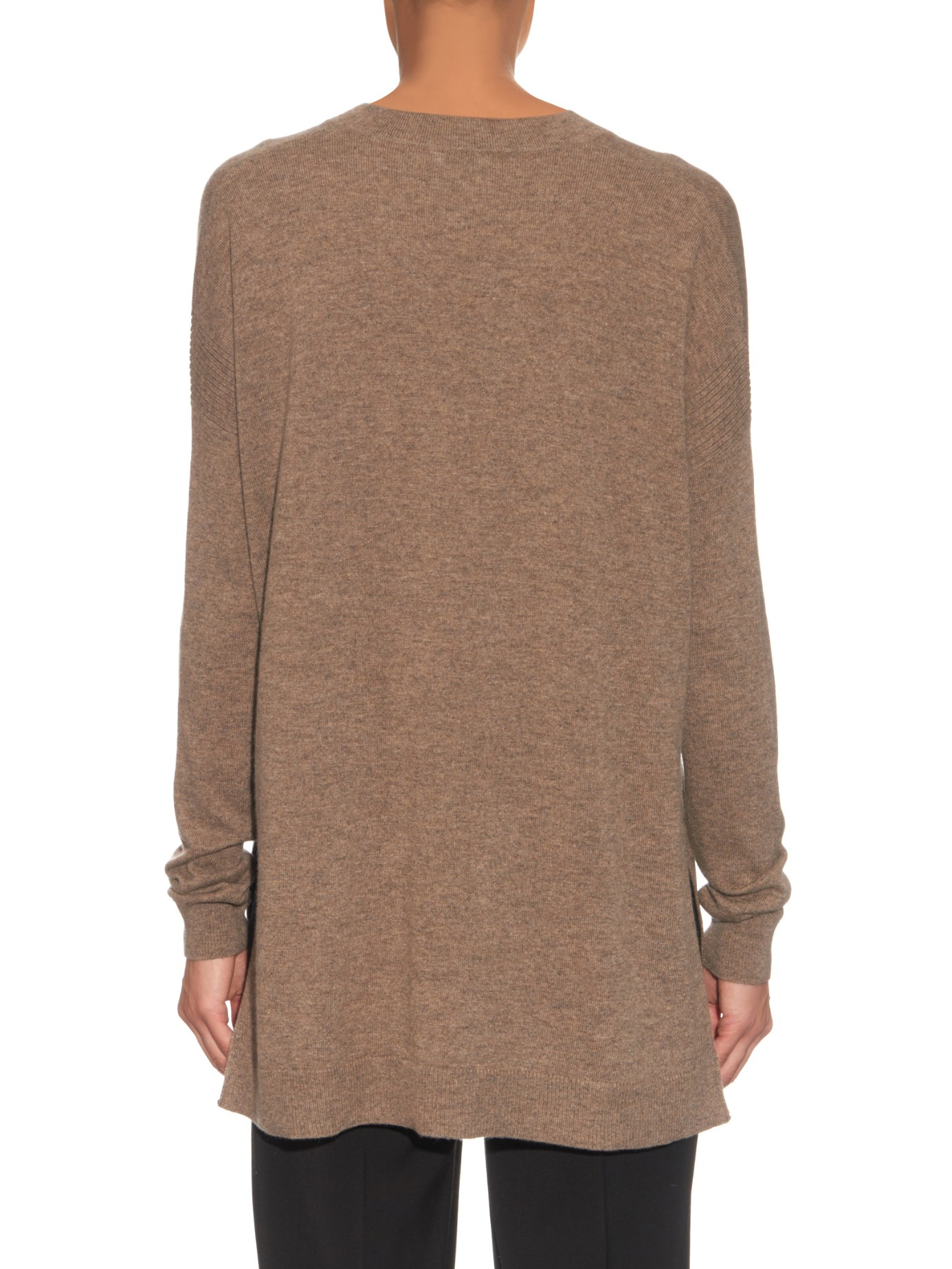 Lyst - Vince V-neck Ribbed-knit Cashmere Sweater in Brown