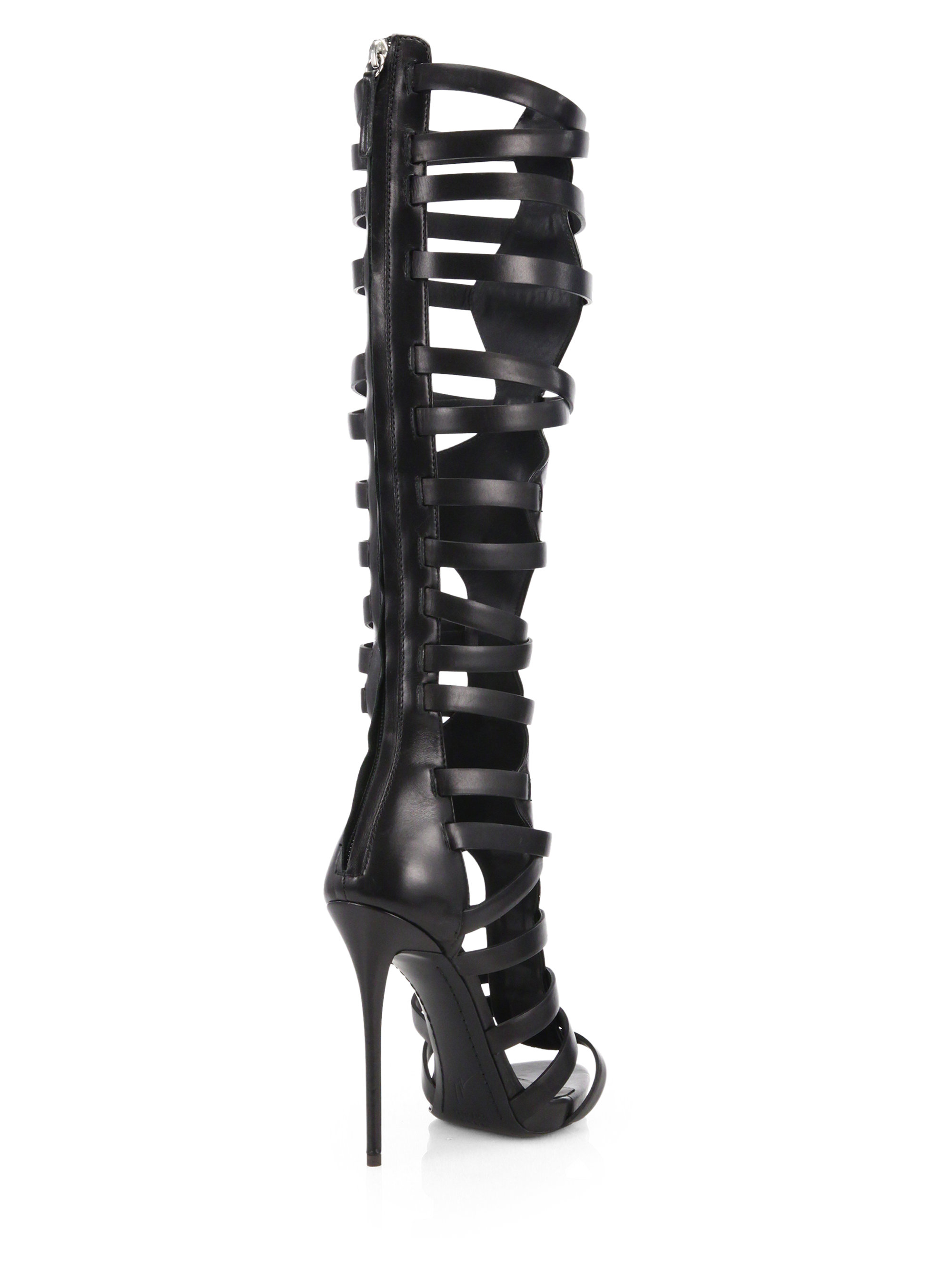 Lyst Giuseppe Zanotti Cage Leather Knee High Sandal  